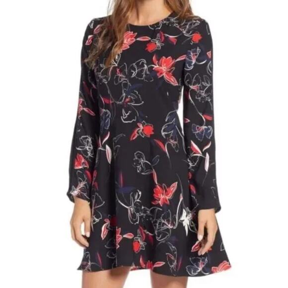 Halogen Marybeth Floral Print Long Sleeve Mini Length Career Dress Size M - Picture 11 of 11